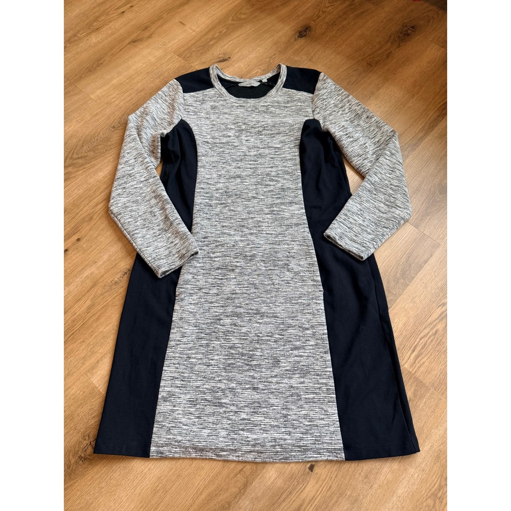 Athleta Women Large Gray Black Colorblock Long Sleeve Shift Pocket Dress